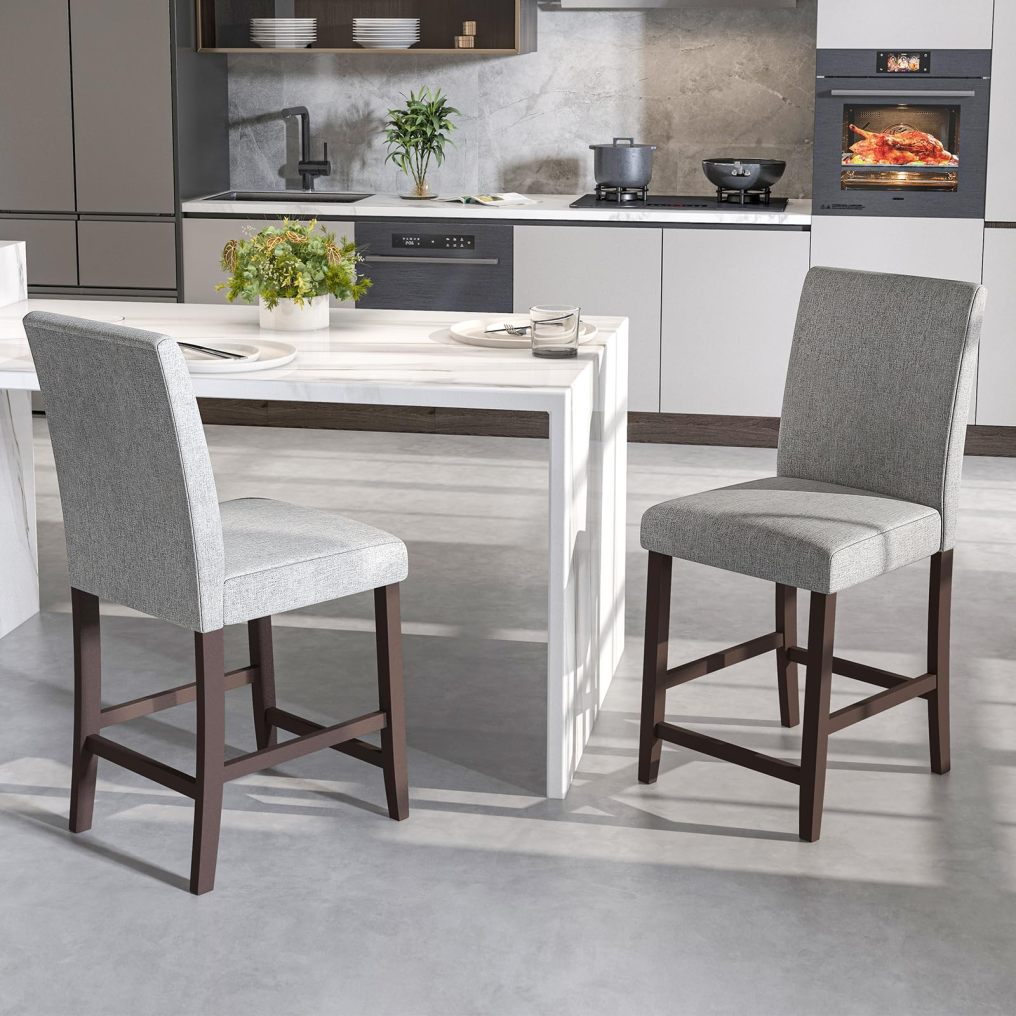 Bar Stools Set of 2/4 Counter Height Bar Stools with Rubber Wood Legs & Ergonomic Back