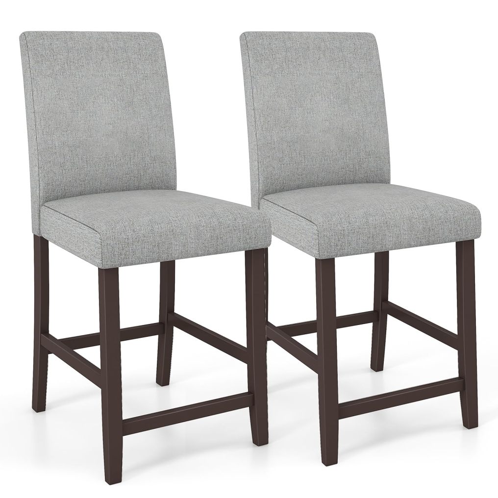 Bar Stools Set of 2/4 Counter Height Bar Stools with Rubber Wood Legs & Ergonomic Back