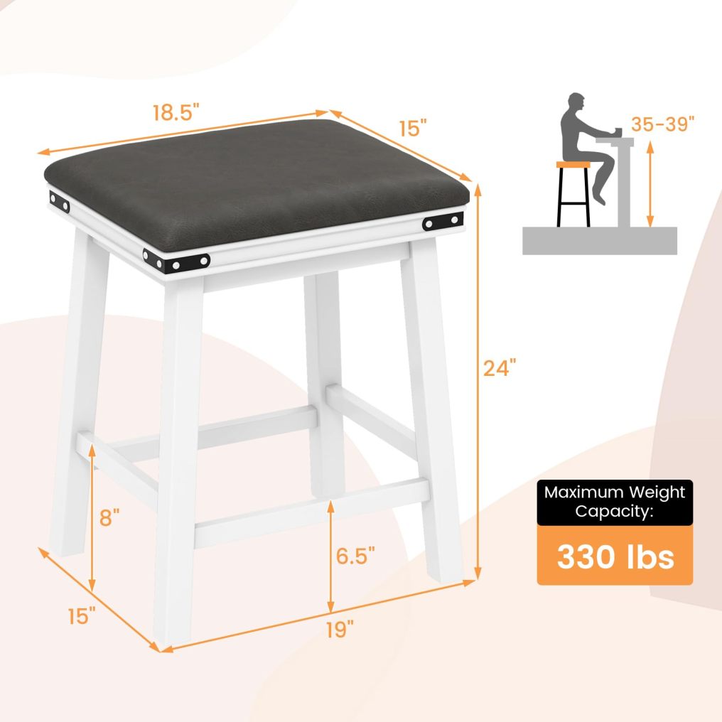 Upholstered Bar Stools Set of 2/4 24-inch Height Backless Bar Chairs
