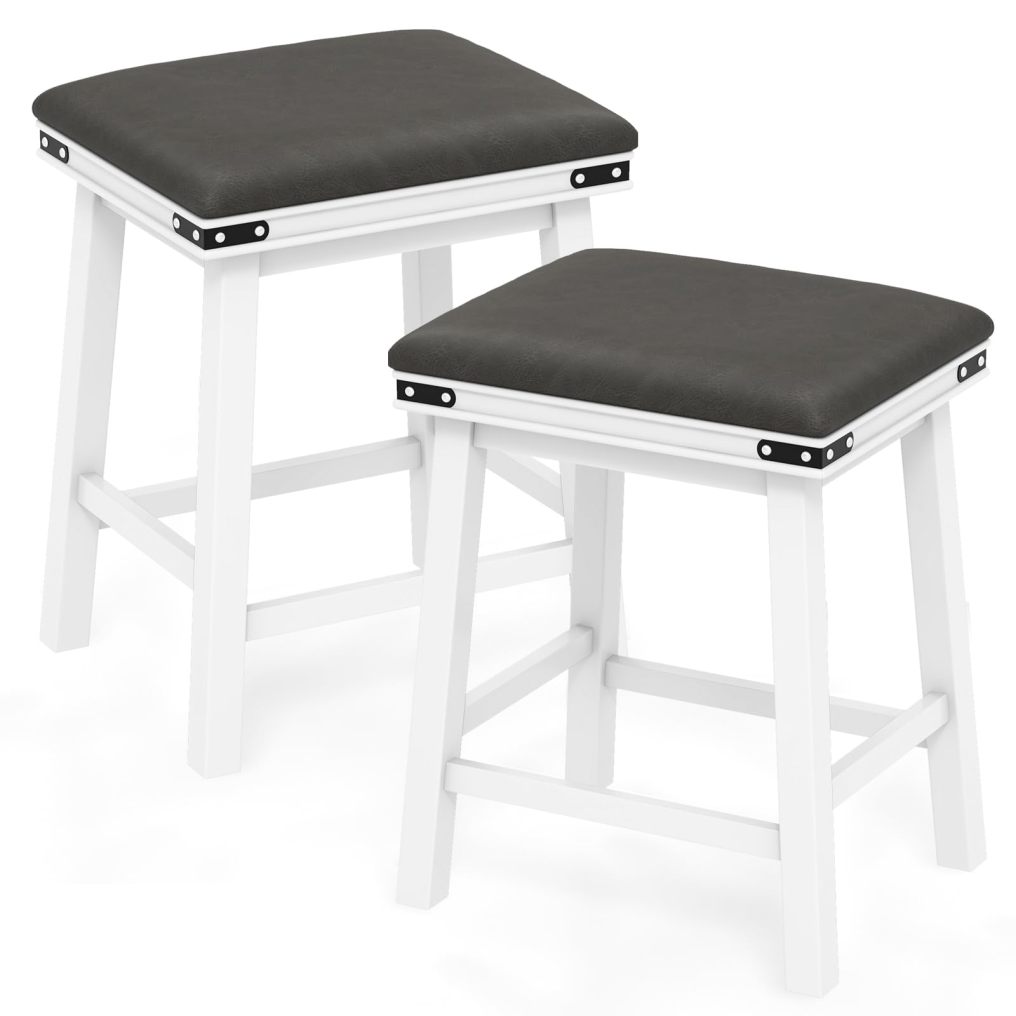 Upholstered Bar Stools Set of 2/4 24-inch Height Backless Bar Chairs