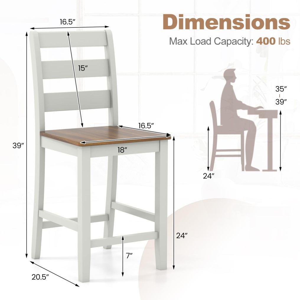 Set of 2/4 Counter Height Chairs 24'' Wooden Bar Stools