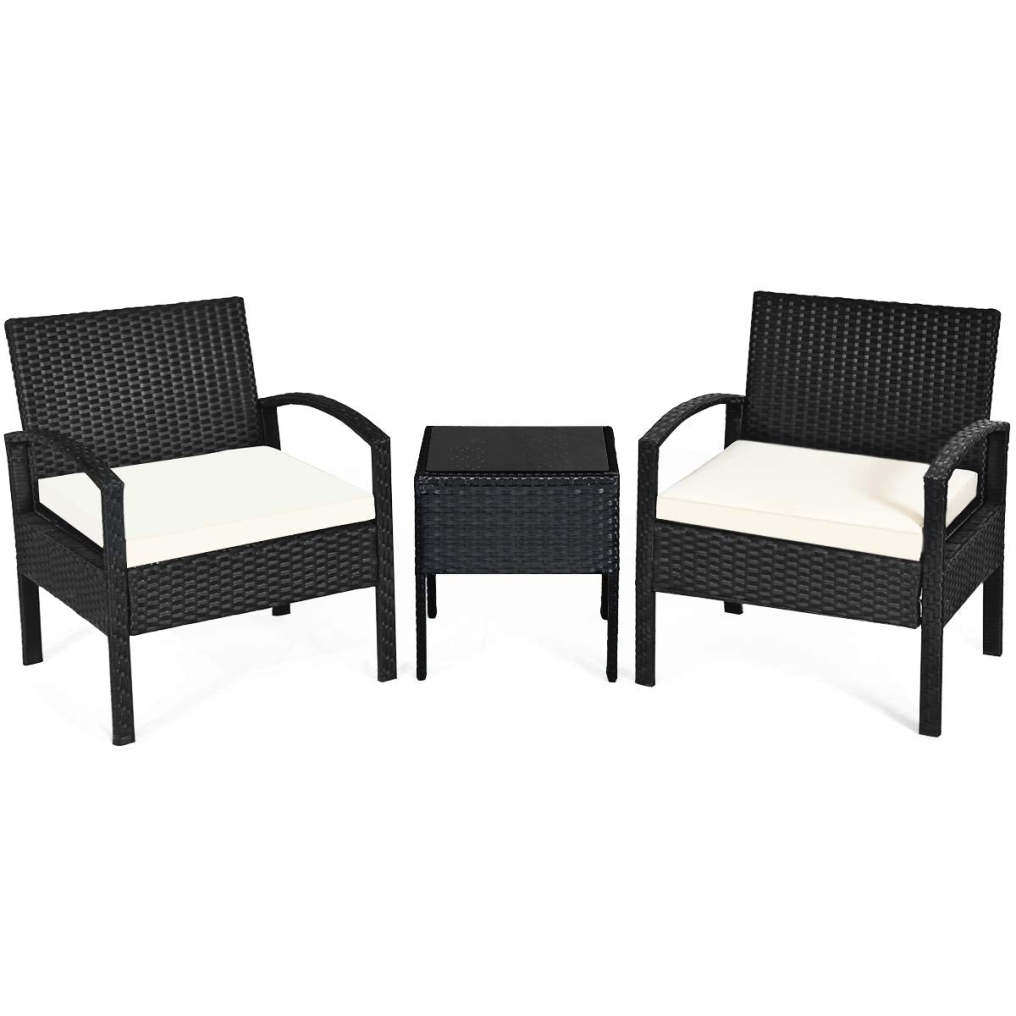 3 Pieces Patio Furniture Set Outdoor Rattan Conversation Set with 2 Chairs & Coffee Table