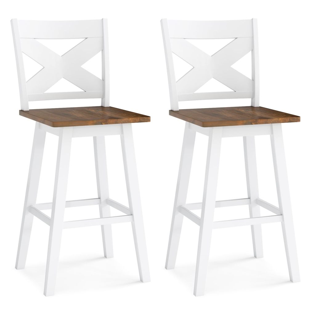 29” Swivel Barstools Set of 2/4 Rubberwood Bar Height Chairs