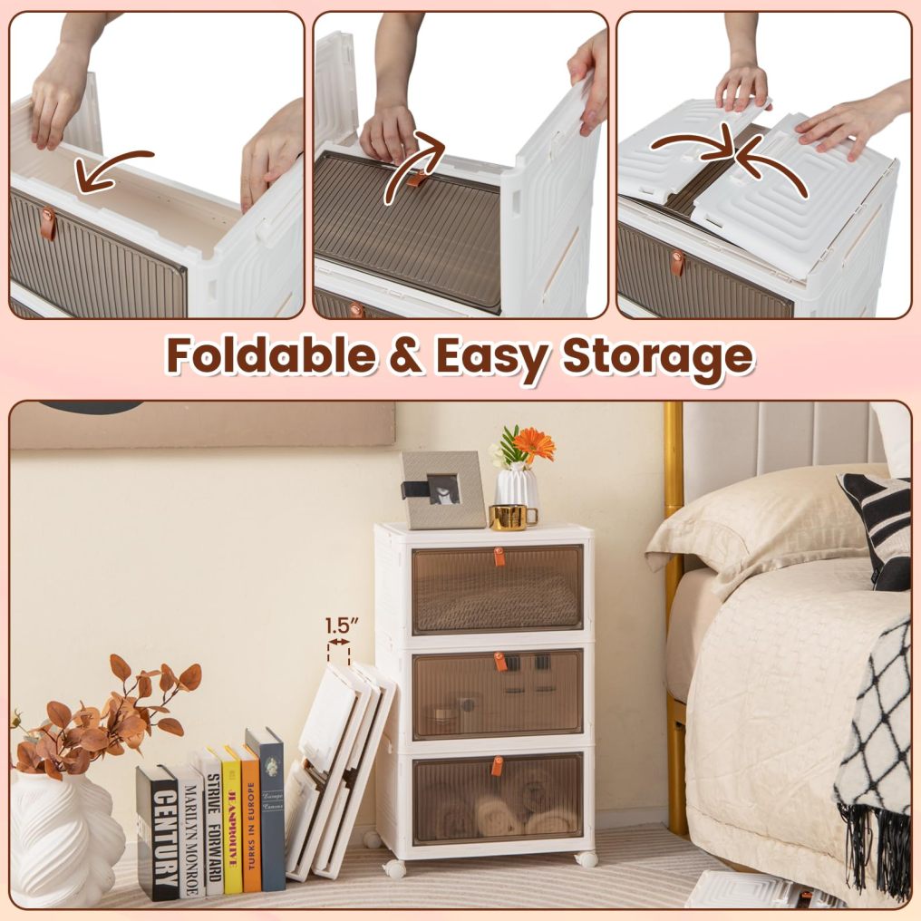 Storage Bins with Lid 6 Tier Stackable Plastic Storage Bins with 4 Wheels