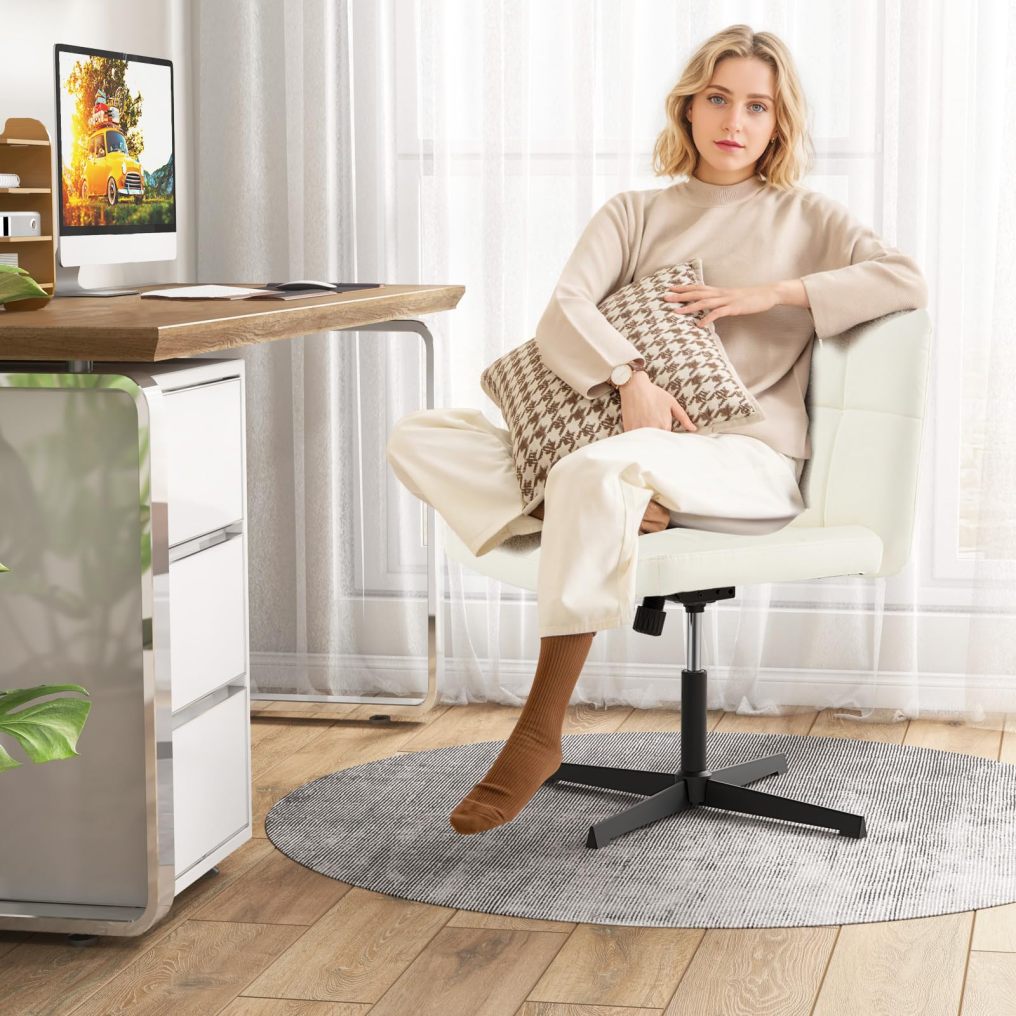 Criss Cross Chair PU Leather Upholstered Swivel Office Chair with Height Adjustable