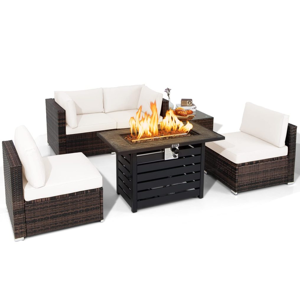 6 Piece Patio Furniture Set with 42'' Fire Pit Table