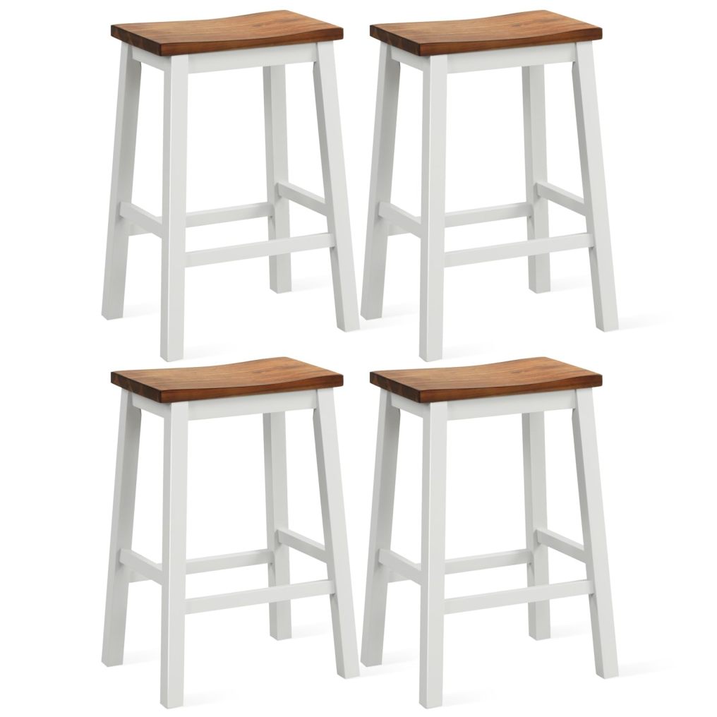 24.5 Inch Bar Stools Set of 2/4 Solid Wood Saddle Stools w/Footrests