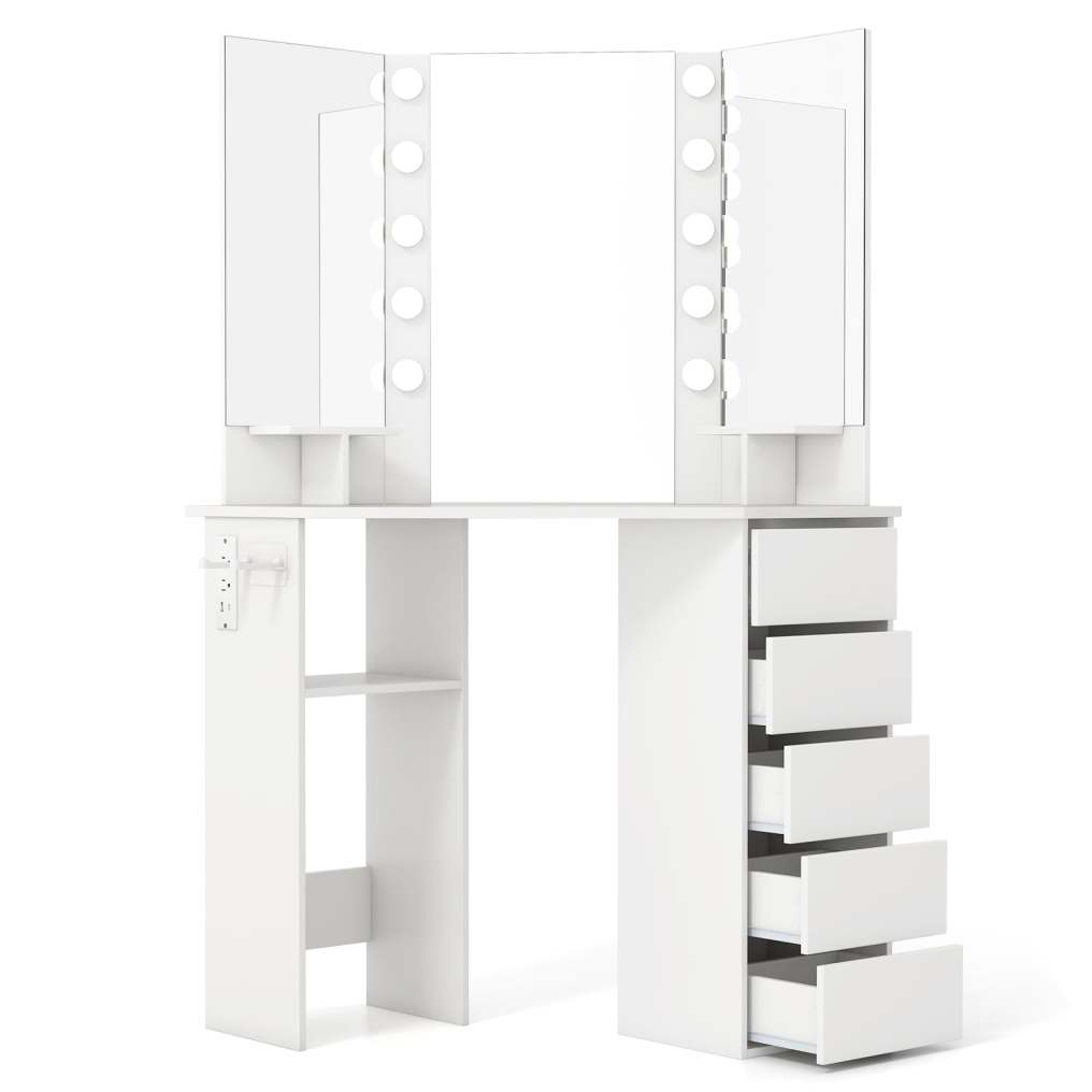Corner Vanity Desk with Mirror and Lights for Women