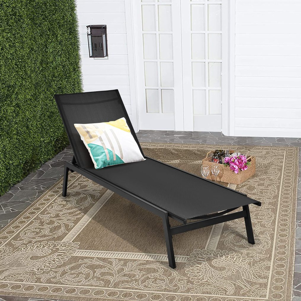 1/2 PCS Patio Lounge Chair Chaise Recliner Back Adjustable Garden