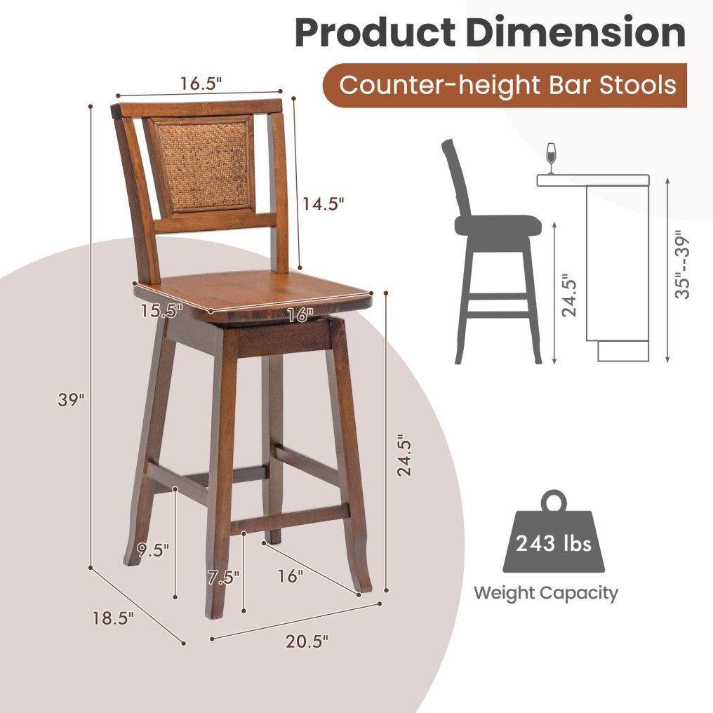 Bar Stools Set of 2/4 24.5 Inch Counter Height Bar Stool