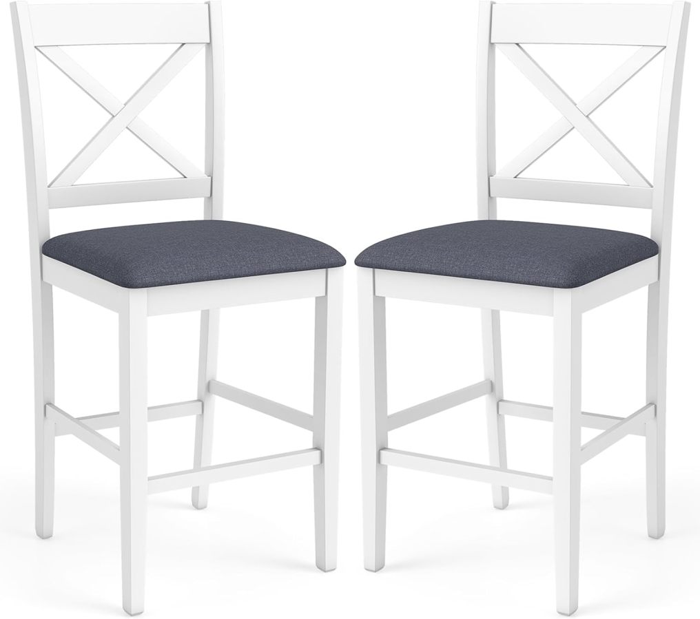 24 Inch Counter Height Barstools with Rubber Wood Frame, Footrest (2/4)