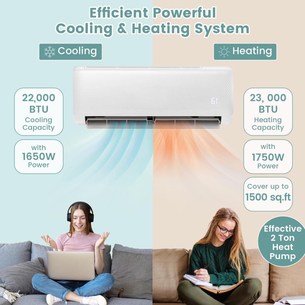 ARLIME Mini Split AC/Heating System, 24000BTU 21 SEER2 Split Air Conditioner w/ 1.5 Ton Heat Pump & Installation Kit