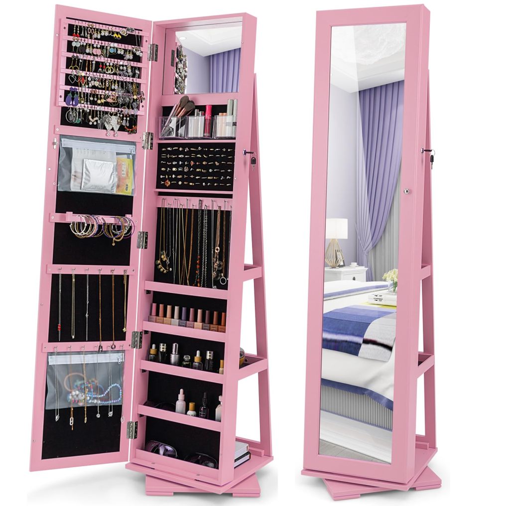 360 Rotating Jewelry Armoire Cabinet Standing Jewelry Organize