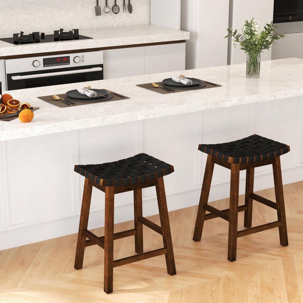 Woven Saddle Stools Set of 2/4 25.5-inch Vintage Counter Height Chairs