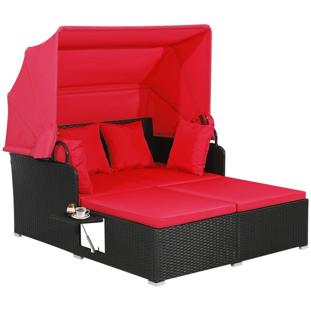 Outdoor Daybed with Retractable Canopy for Deck