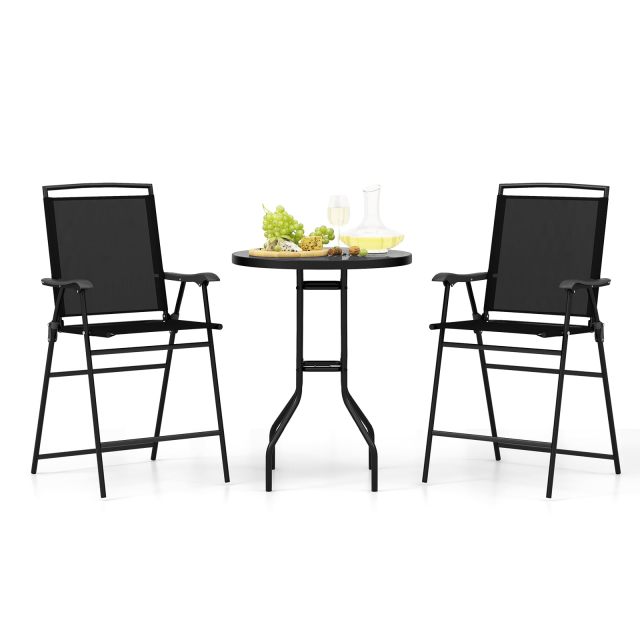3 PCS Patio Table and Chairs Set Bistro Furniture with DPC Tabletop