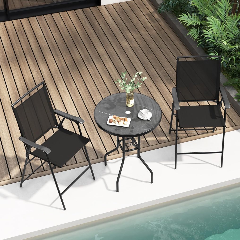 3 PCS Patio Table and Chairs Set Bistro Furniture with DPC Tabletop