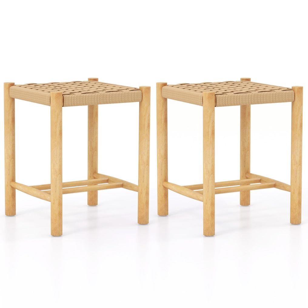 Patio Wooden Dining Stools Set Wide Rustic Backless Saddle Stools