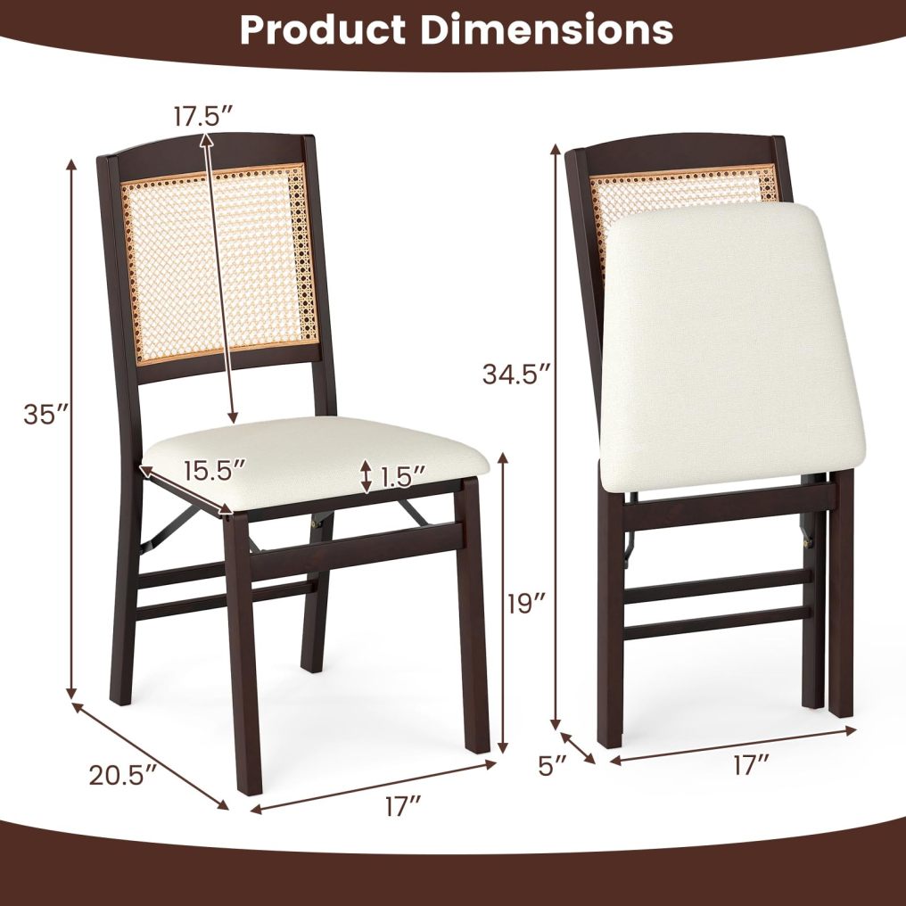Folding Chairs Set of 2/4 Armless Rubber Wood Kitchen Side Chair