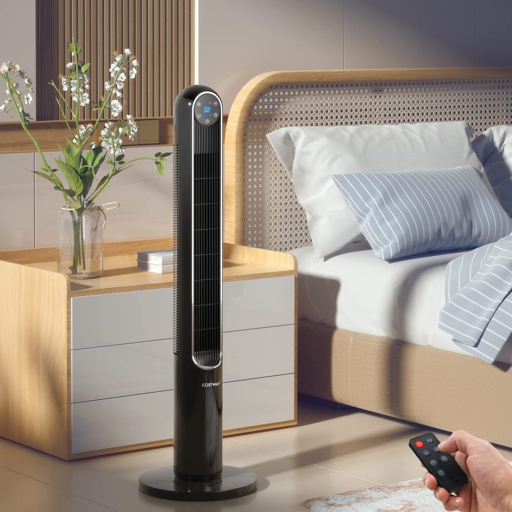 Tower Fan, 42-Inch Portable 80 Degrees Oscillating Fan with Remote, 3 Wind Modes, Smart Control Panel