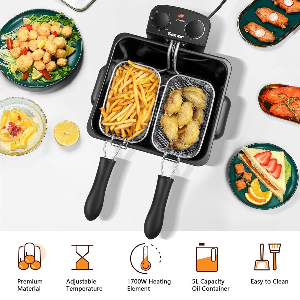 Deep Fryer with Basket, 5.3Qt Stainless Steel Electric Oil Fryer w/Adjustable Temperature, Timer