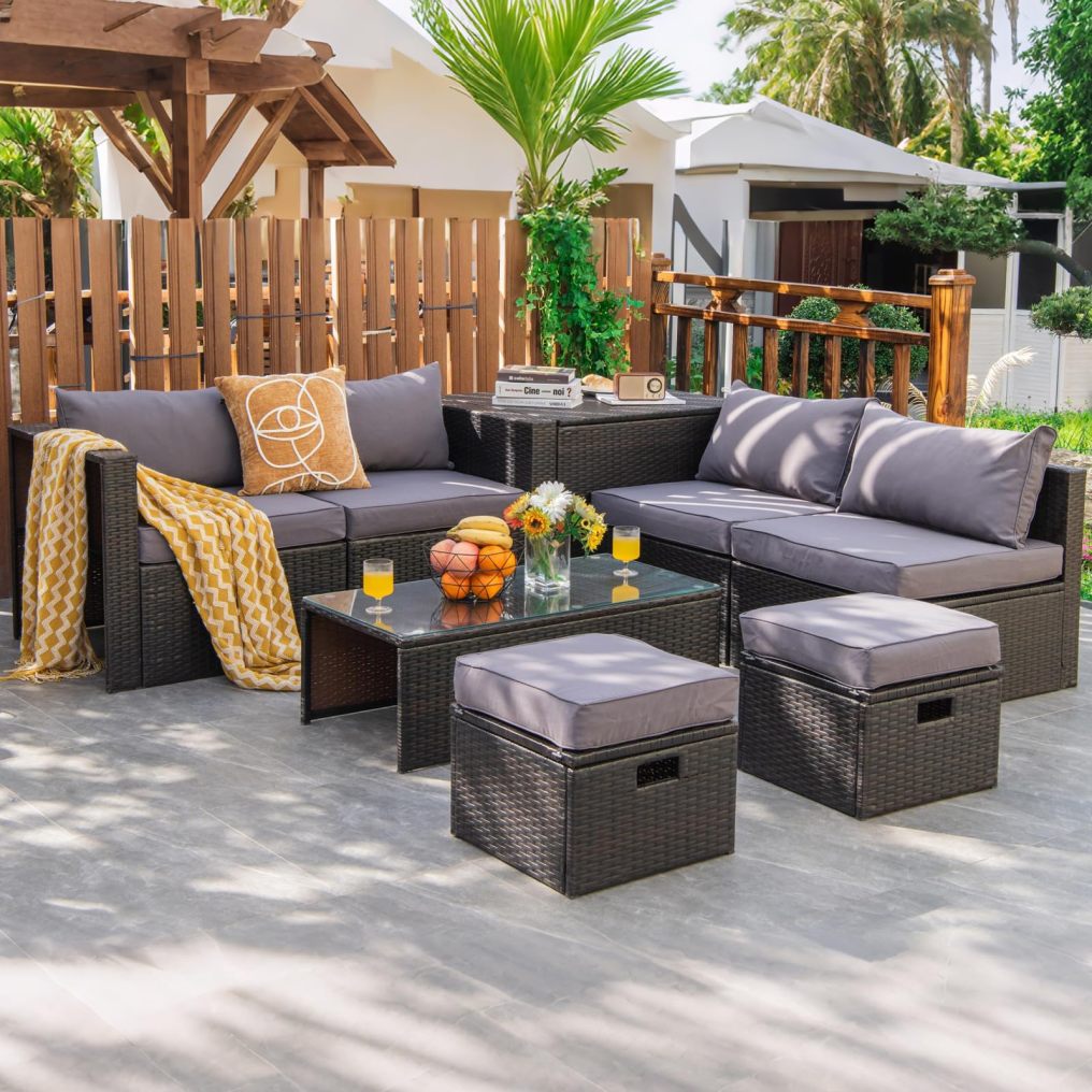 8-Piece Outdoor Patio Furniture Set Rattan Sectional Sofa