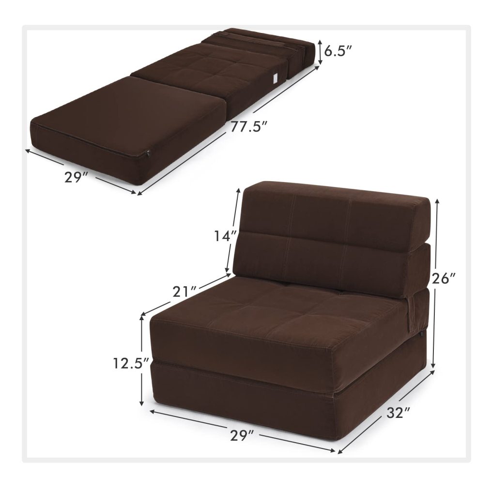 3 in 1 Fold Floor Couch Lounge Sleeper with Thick Cushion for Living Room Bedroom