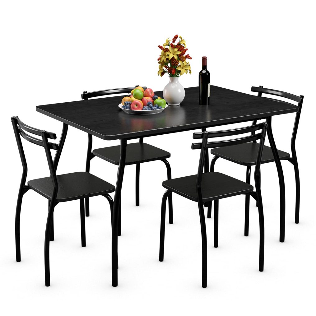 5 Piece Dining Set Table and 4 Chairs Home Kitchen Room Breakfast Furniture Black