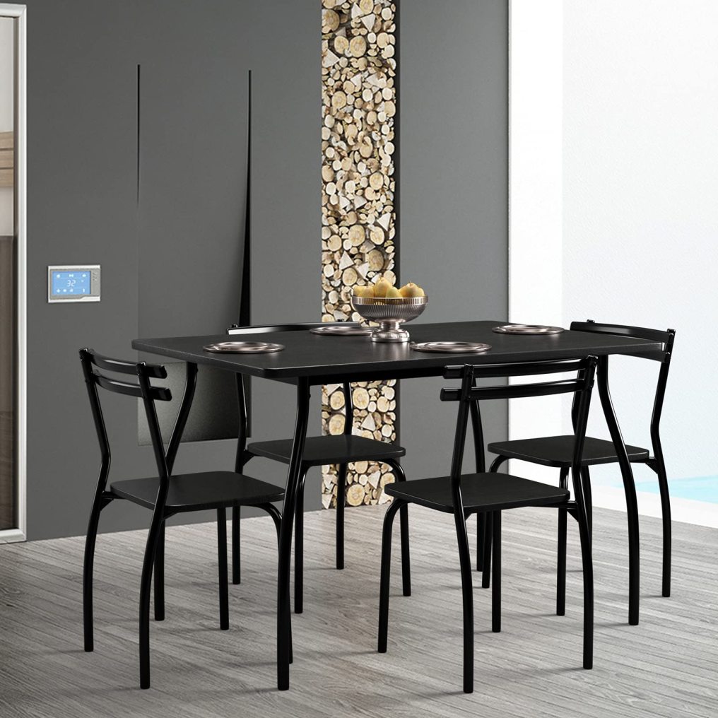 5 Piece Dining Set Table and 4 Chairs Home Kitchen Room Breakfast Furniture Black