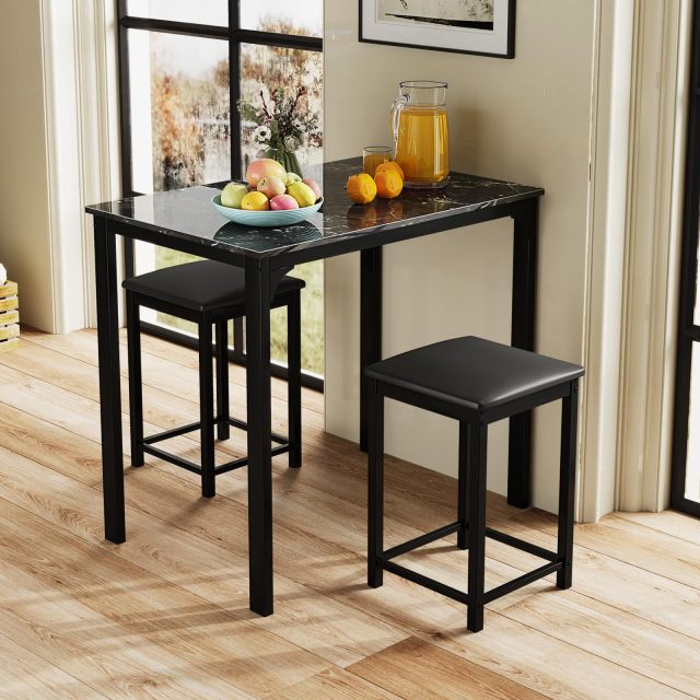 Space Saving Dinette Set w/Counter Height Table & 2 Upholstered Bar Stools