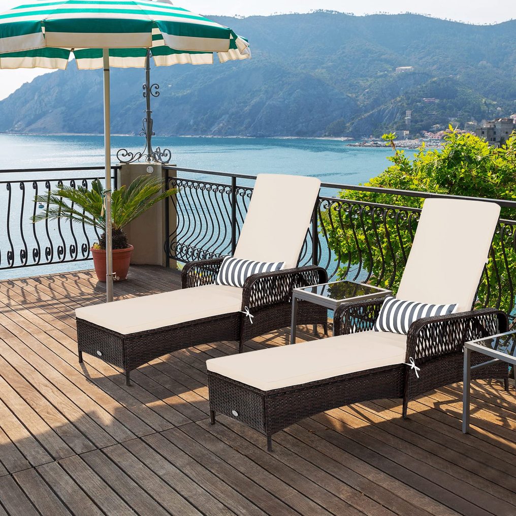 6 Gear Adjustable Recliner with Armrest & Pillow for Deck