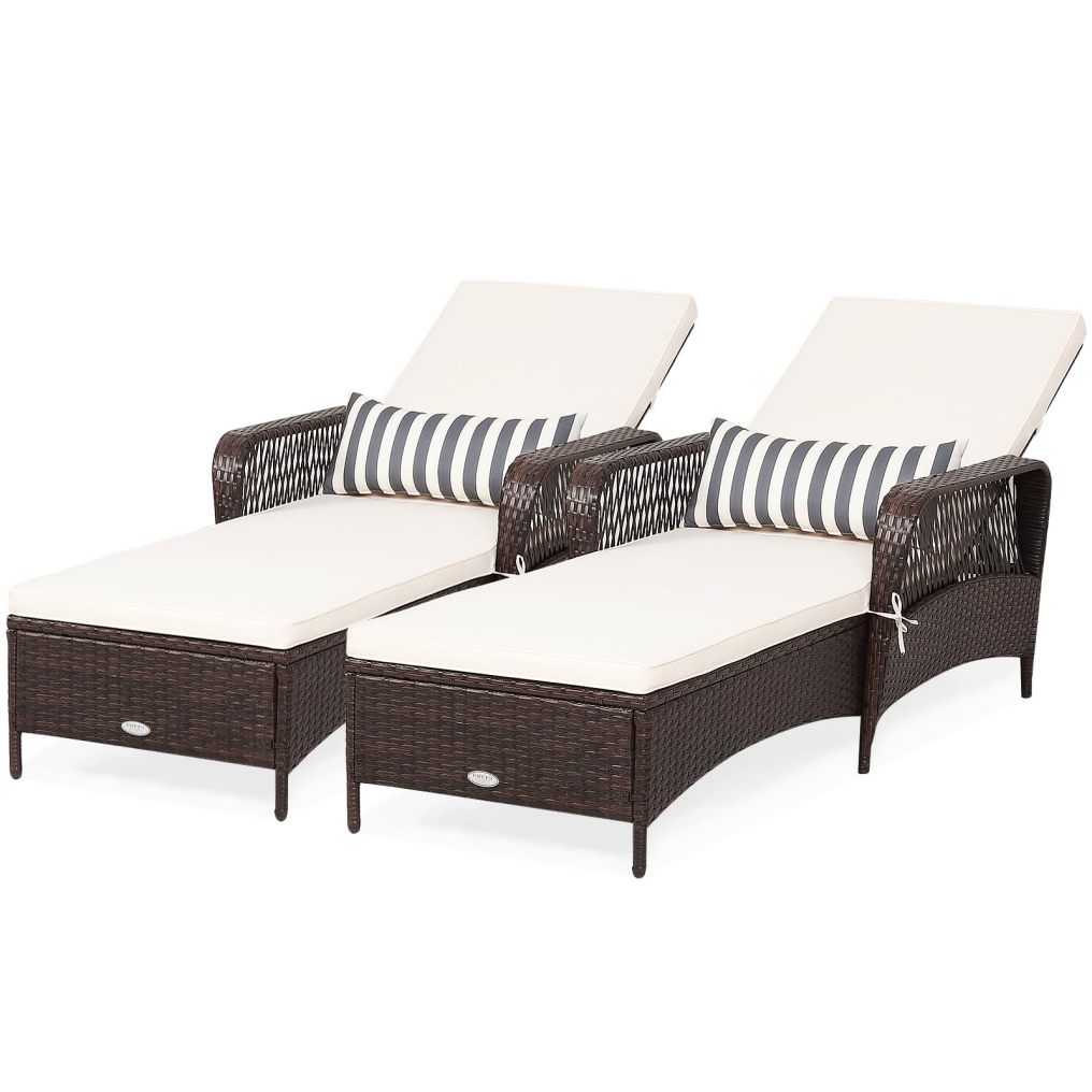 6 Gear Adjustable Recliner with Armrest & Pillow for Deck