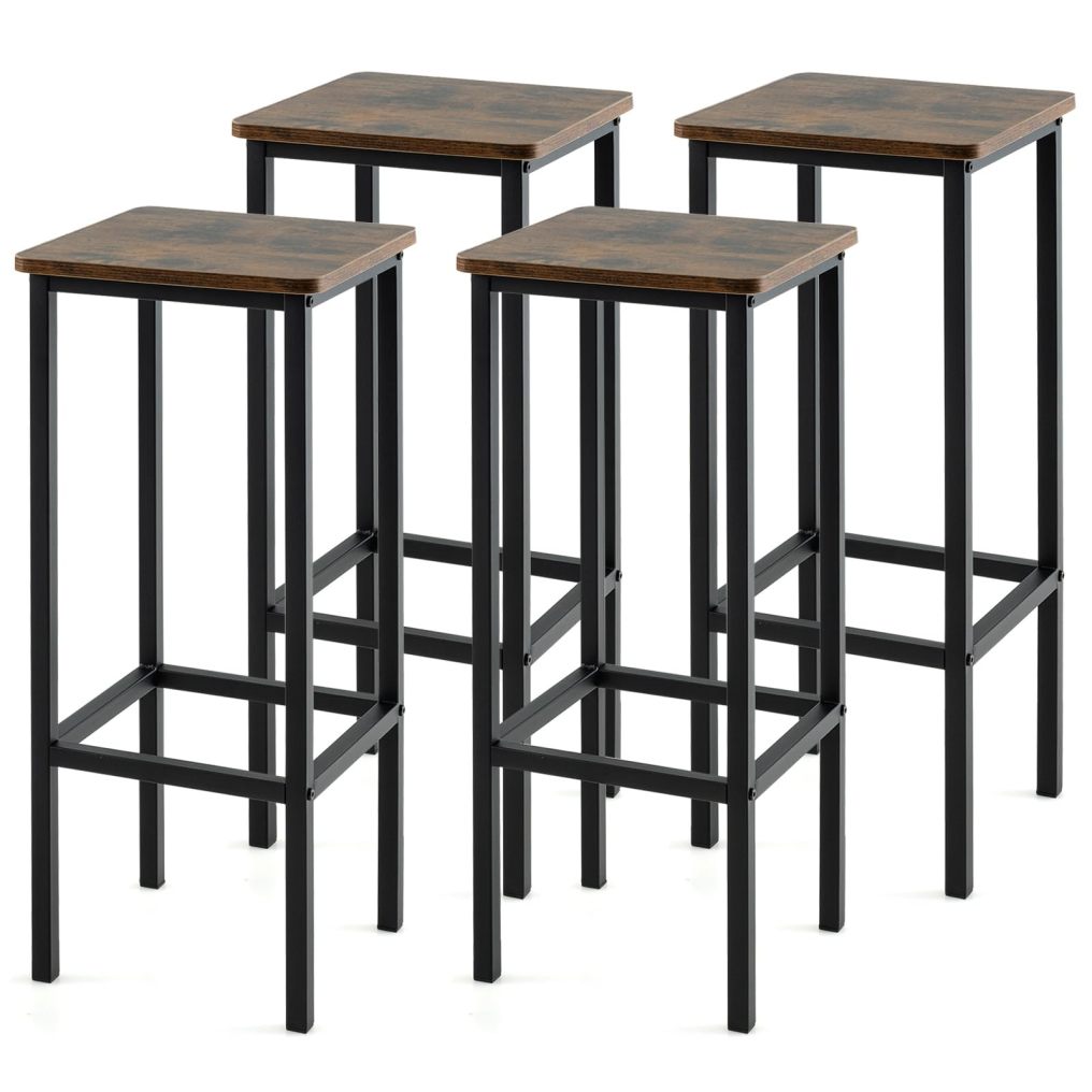 Industrial Bar Stools Set of 4 28" Backless Square Breakfast Bar Chairs