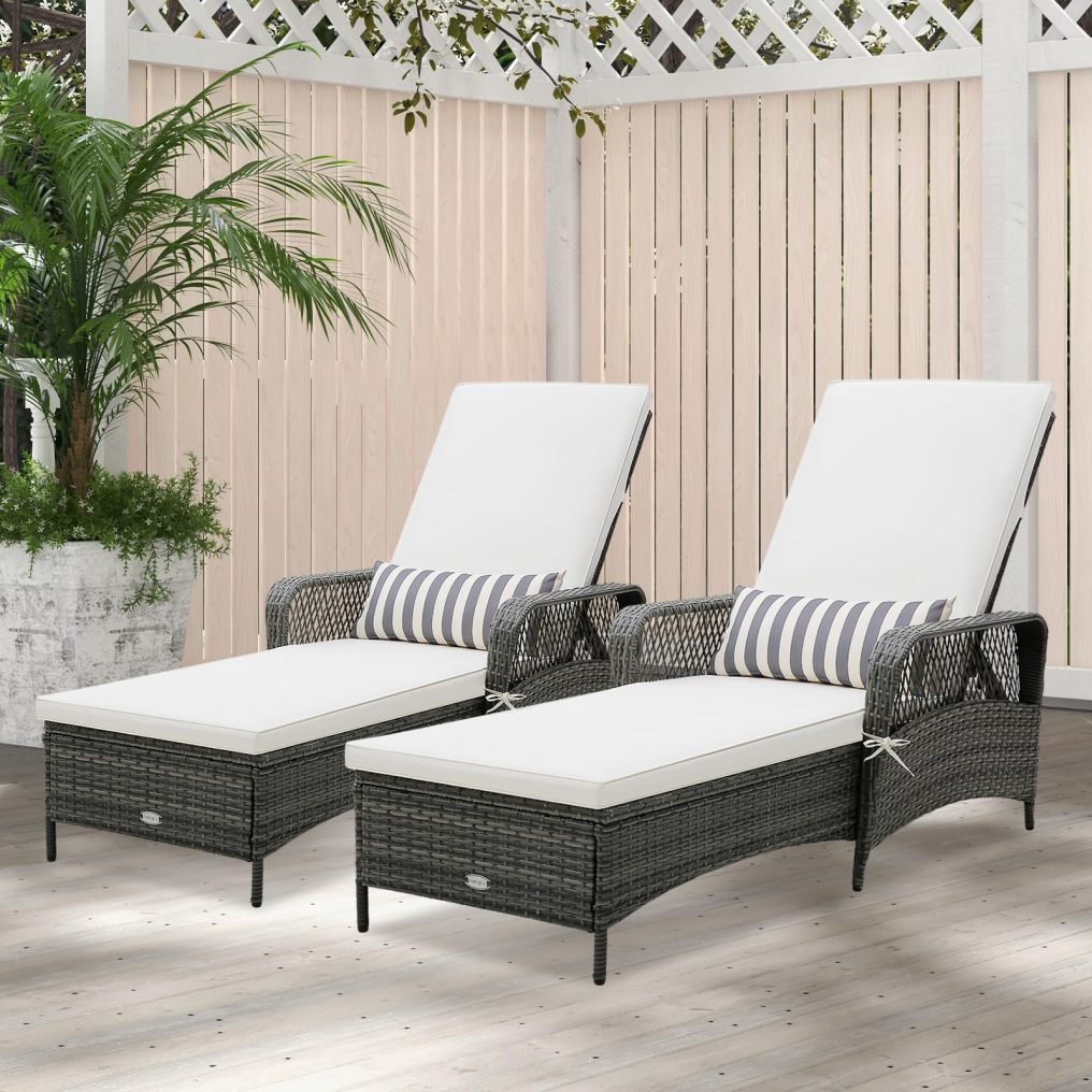6 Gear Adjustable Recliner with Armrest & Pillow for Deck