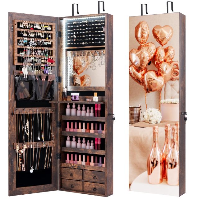 LED Mirror Jewelry Cabinet Full Length Mirror with Jewelry Storage