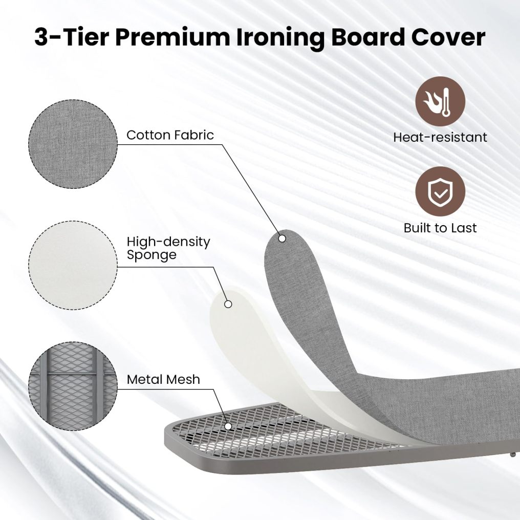 Space Saving Metal Hanging Ironing Board with Iron Holder & Cotton Cover