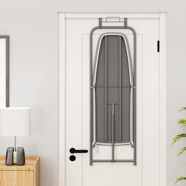 Space Saving Metal Hanging Ironing Board with Iron Holder & Cotton Cover