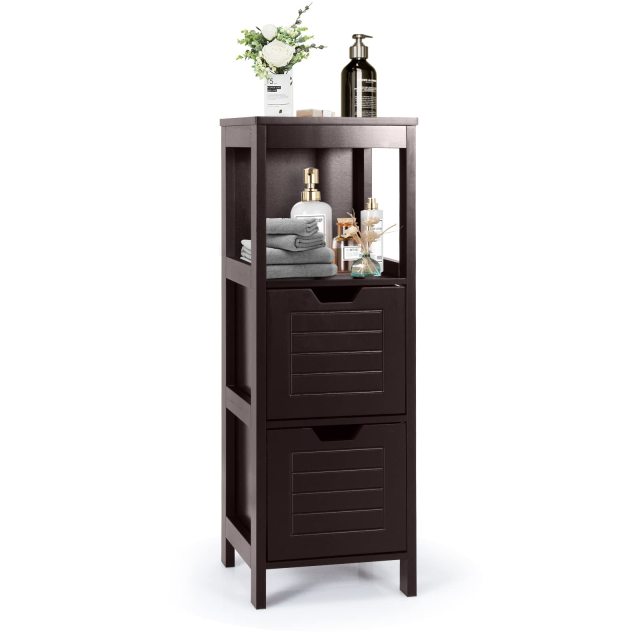 Bathroom Storage Cabinet Freestanding Wooden Side Storage Cabinet with 2 Adjustable Drawers