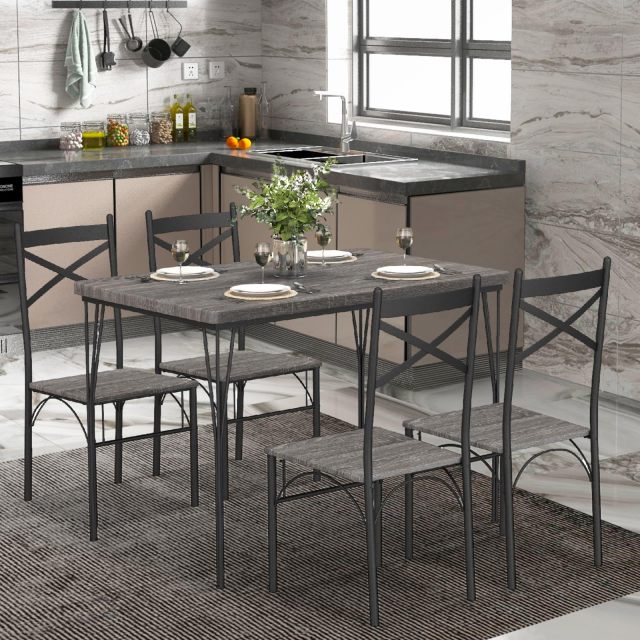 5 Piece Rectangular Kitchen Table and Chairs Set with Metal Frame for Home