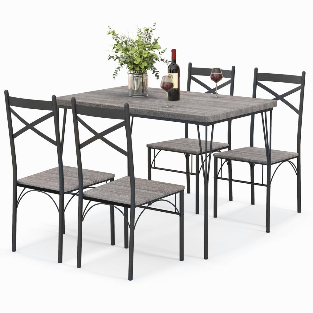 5 Piece Rectangular Kitchen Table and Chairs Set with Metal Frame for Home