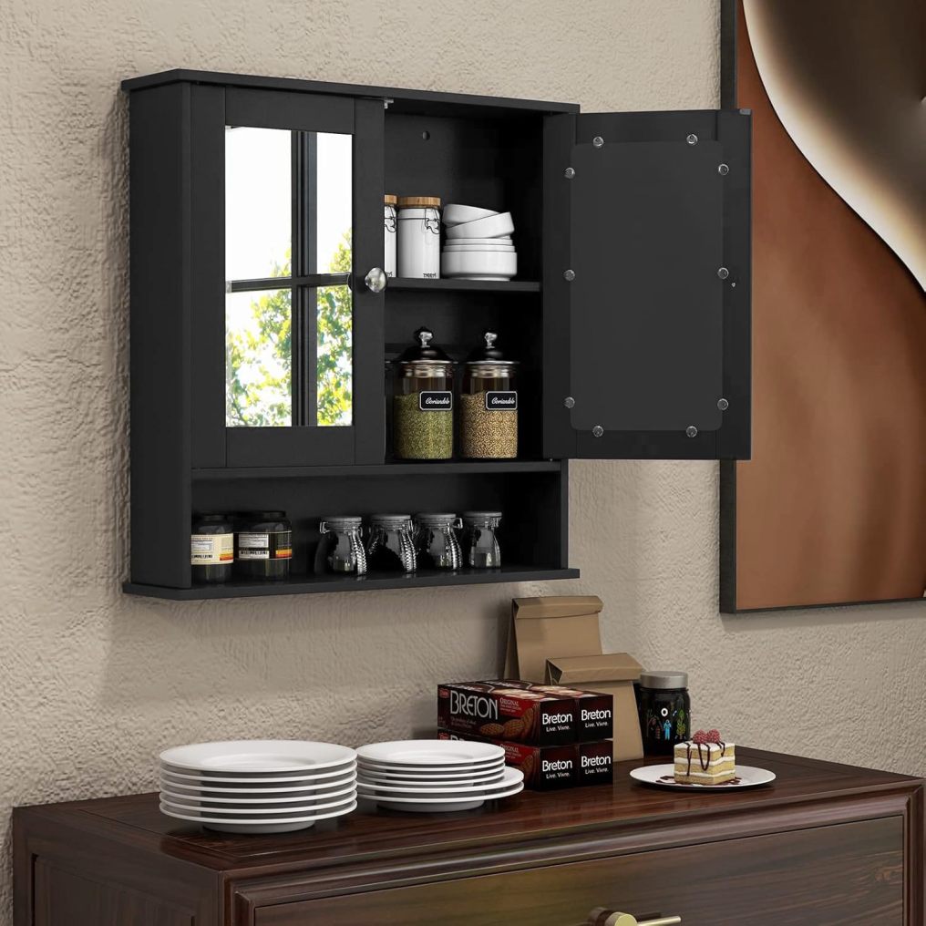 Bathroom Cabinet Wall Mount Wooden Medicine Cabinet with 2 Mirror Doors