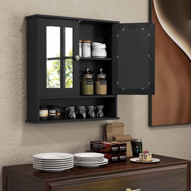 Bathroom Cabinet Wall Mount Wooden Medicine Cabinet with 2 Mirror Doors