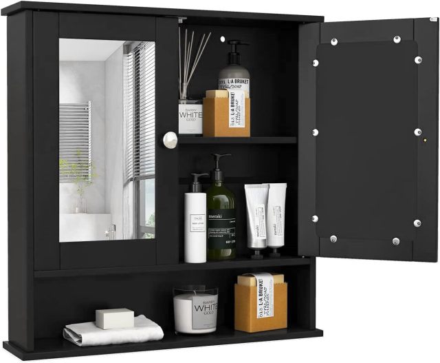 Bathroom Cabinet Wall Mount Wooden Medicine Cabinet with 2 Mirror Doors