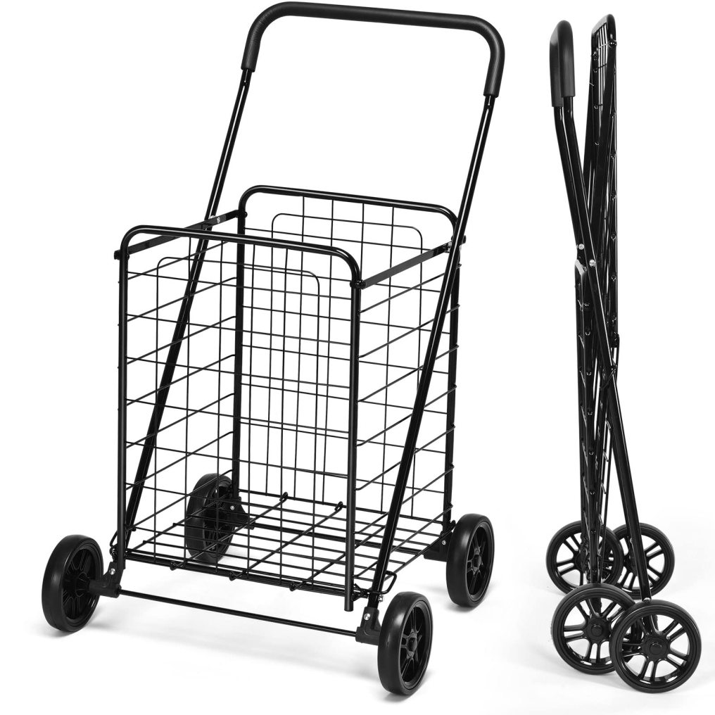 Heavy Duty Grocery Utility Cart with Foam Wrapped Handle & Large Wheels
