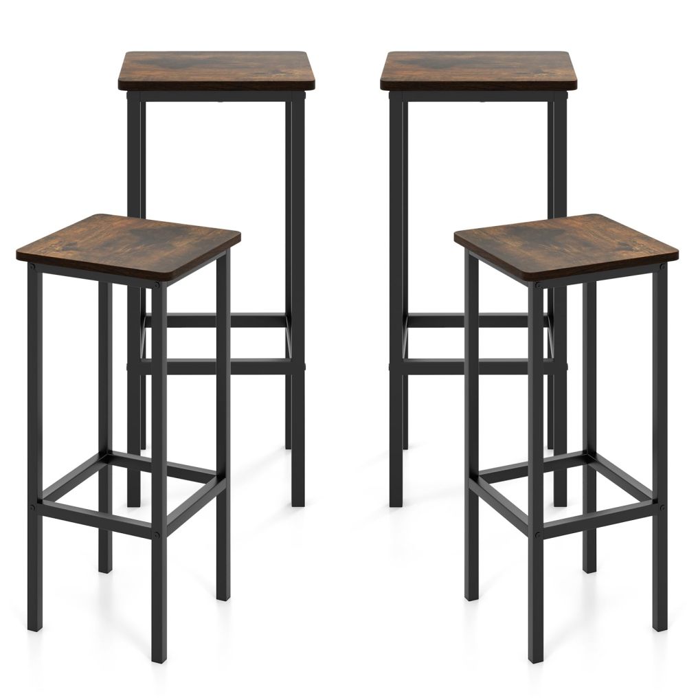 Industrial Bar Stools Set of 4 26" Backless Square Breakfast Bar Chairs