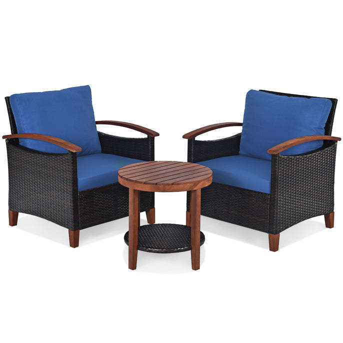 3PCS Patio Rattan Furniture Set with Round Table for Garden Porch Backyard Poolside