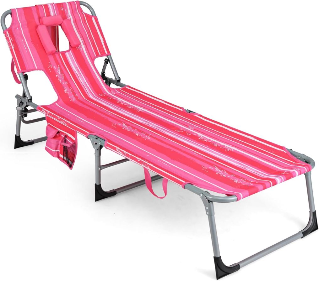 ARLIME Folding Beach Lounge Chair Tanning Chair with Face Hole