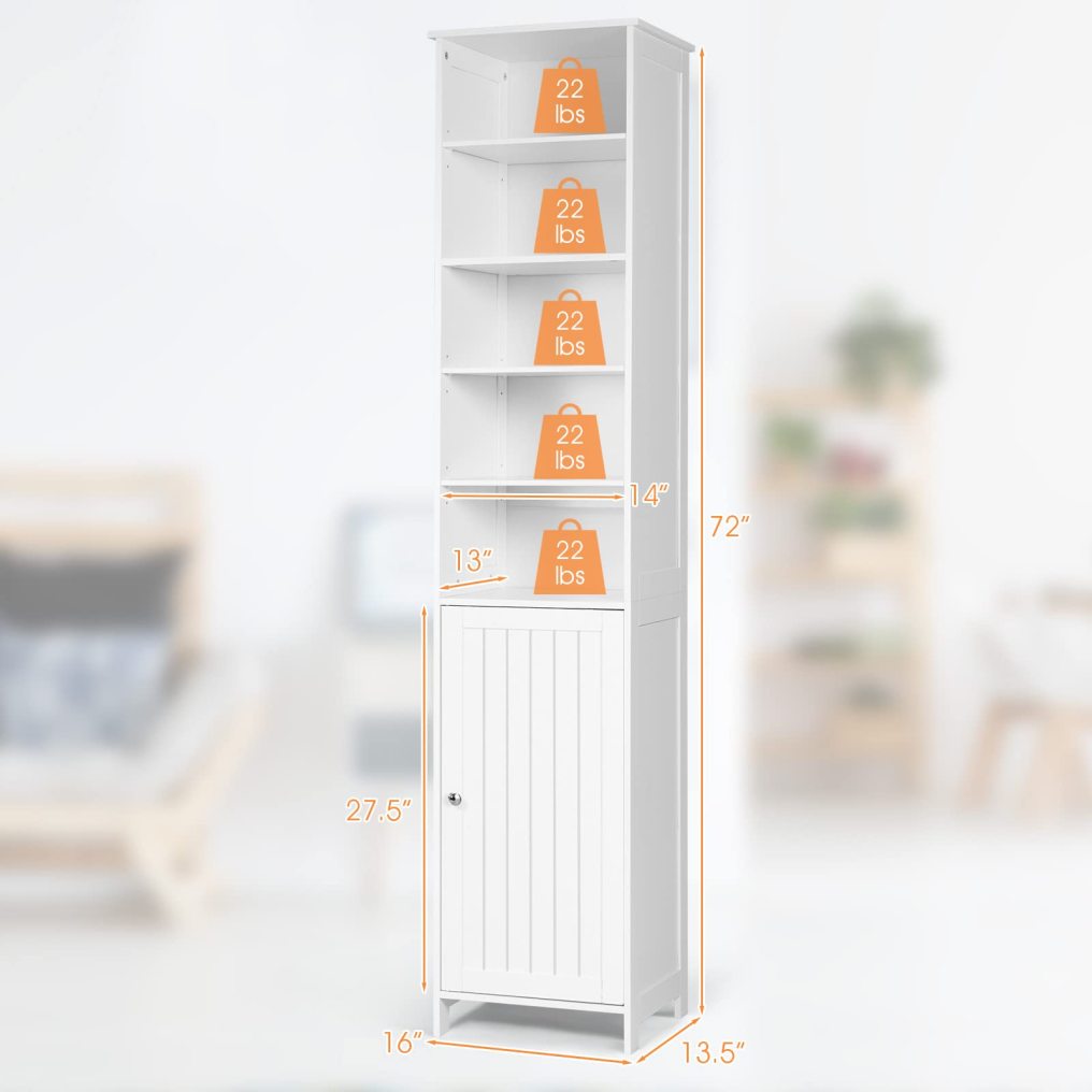 Bathroom Tall Storage Cabinet with 3 Level Adjustable Shelves