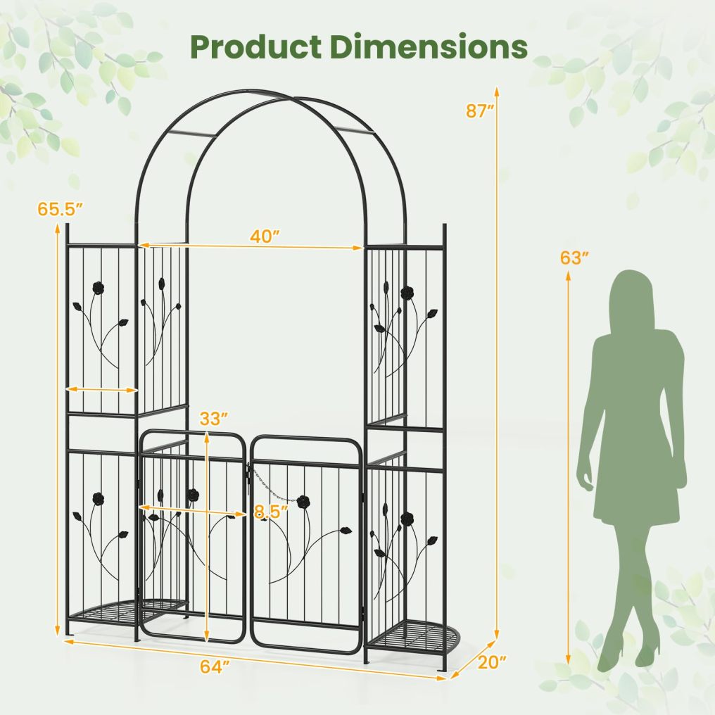 87-Inch Metal Garden Arch for Climbing Plants