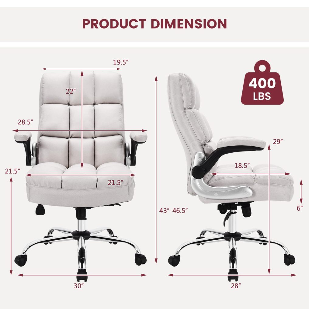 Big and Tall Computer Desk Chair with Adjustable Back Tilt & Flip up Armrest